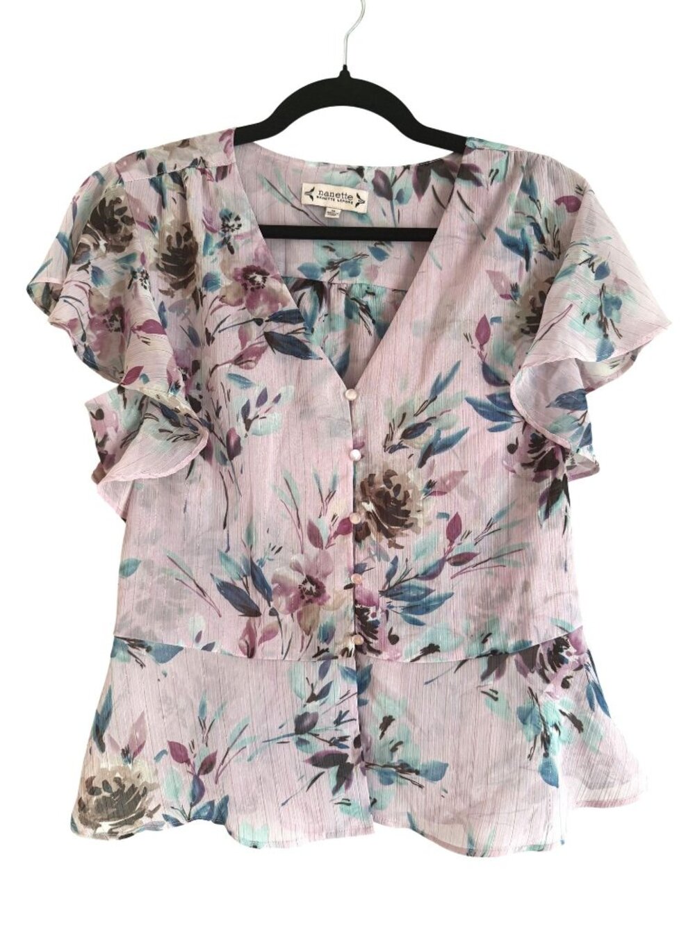 NWT Nanette Lepore Chiffon Peplum Blouse Floral Purple Size M $78 [jb]